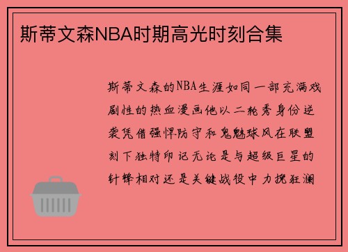 斯蒂文森NBA时期高光时刻合集
