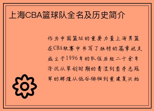 上海CBA篮球队全名及历史简介