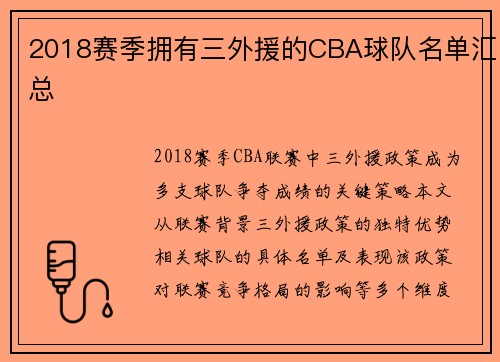 2018赛季拥有三外援的CBA球队名单汇总
